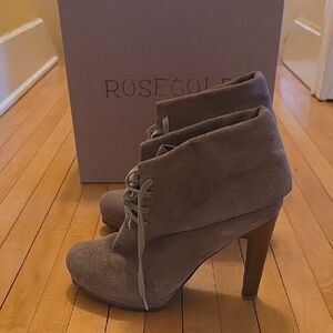 Beige/taupe Suede Ankle Boots By Rosegold